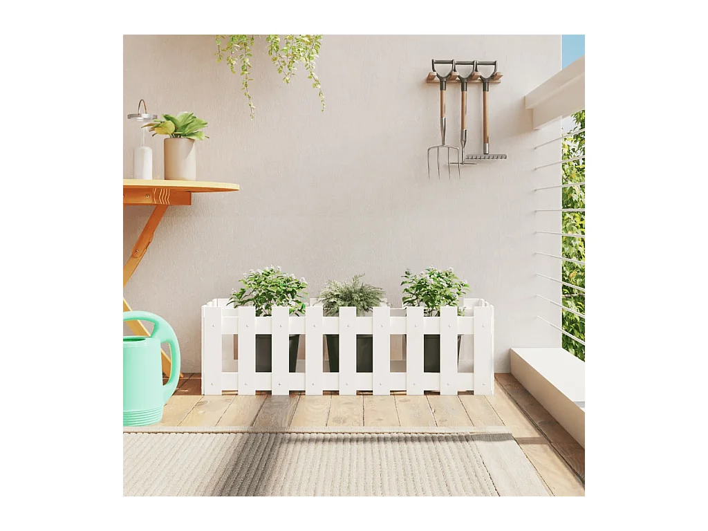 Jardinera elevado jardín con valla madera pino blanco 100x30x30cm ES77479