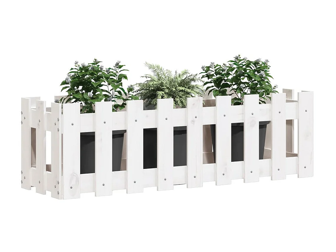 Jardinera elevado jardín con valla madera pino blanco 100x30x30cm ES77479