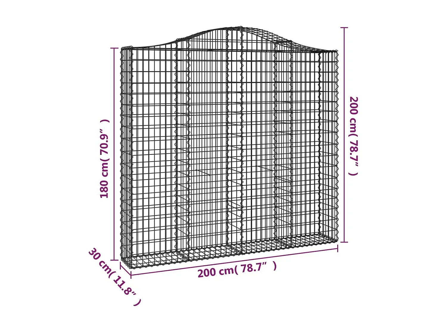 Panier de gabions arqué 200x30x180/200 cm Fer galvanisé WVGQ9487