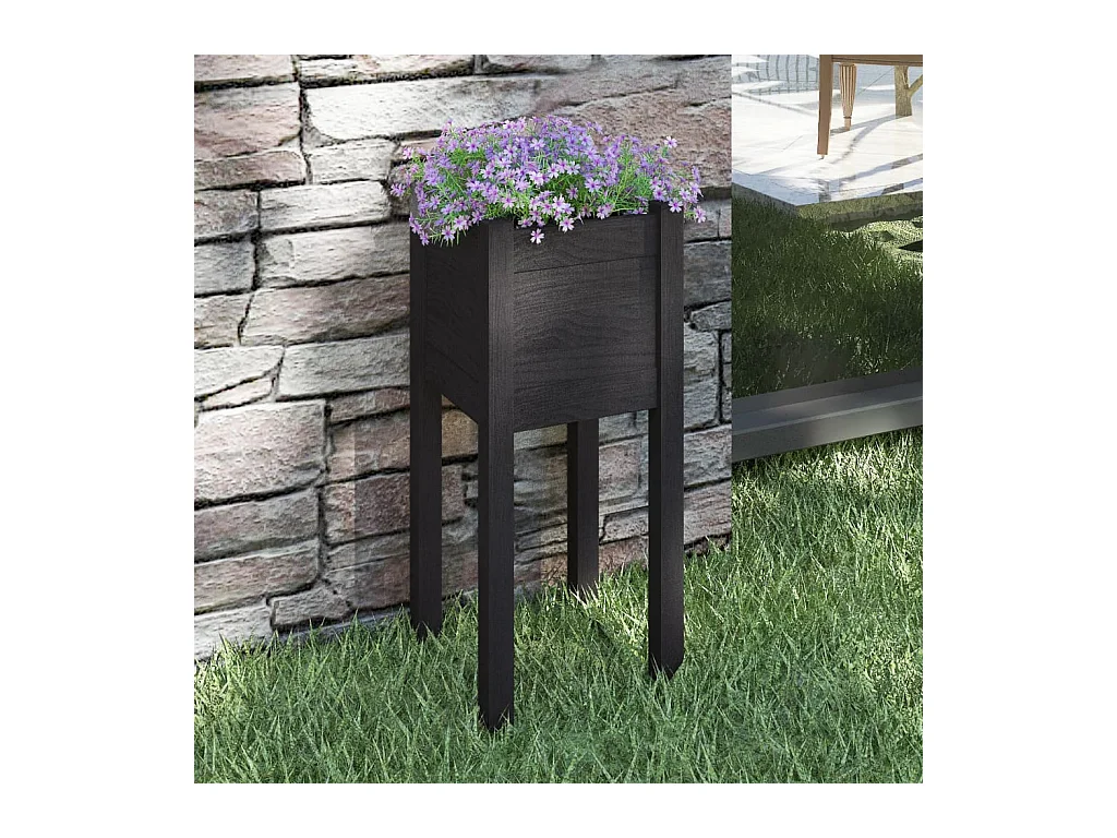 Jardinière d'extérieur Noir 31x31x70 cm Bois de pin massif BE3140