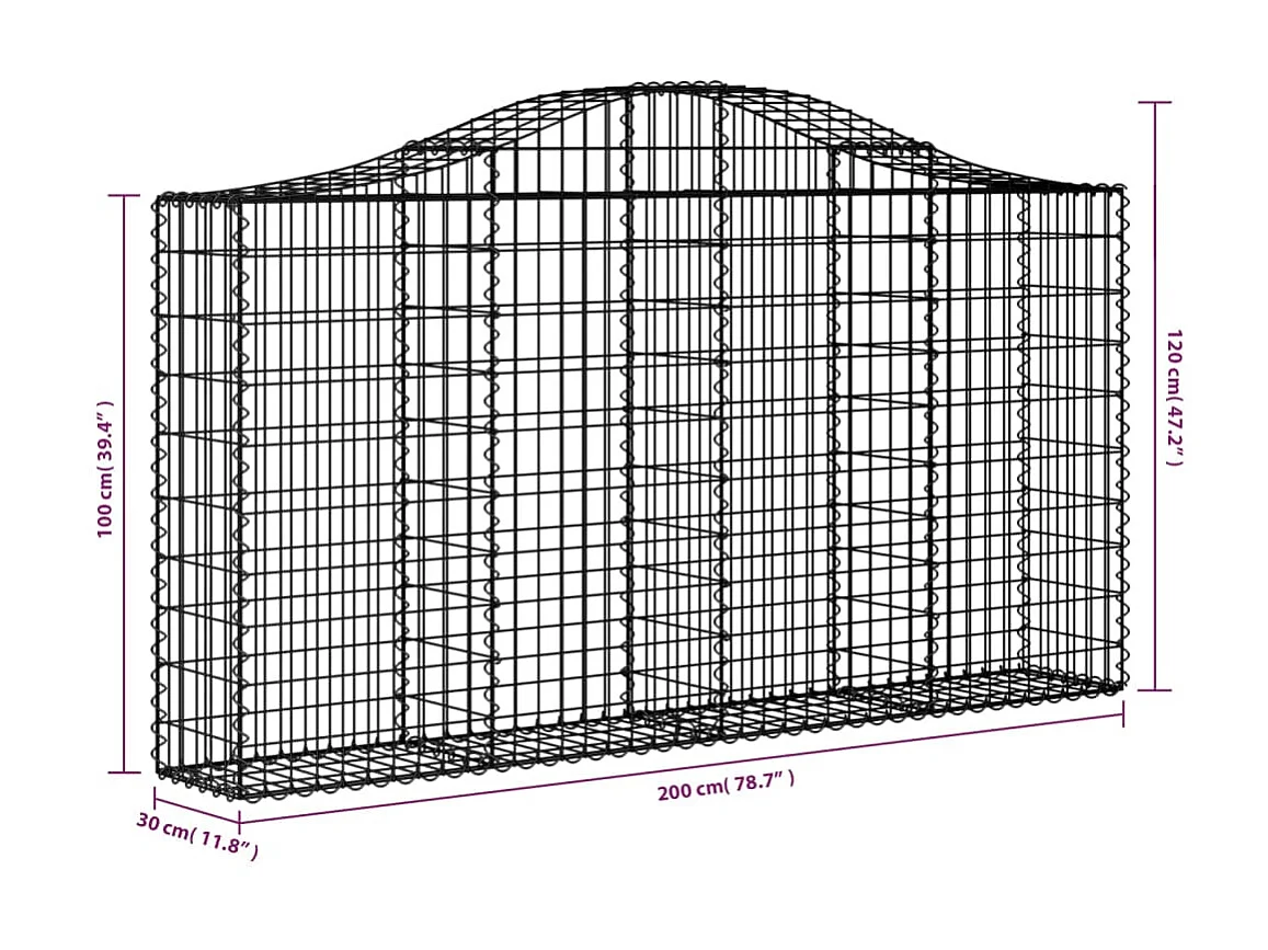 Panier de gabions arqué 200x30x100/120 cm Fer galvanisé WVGQ4727