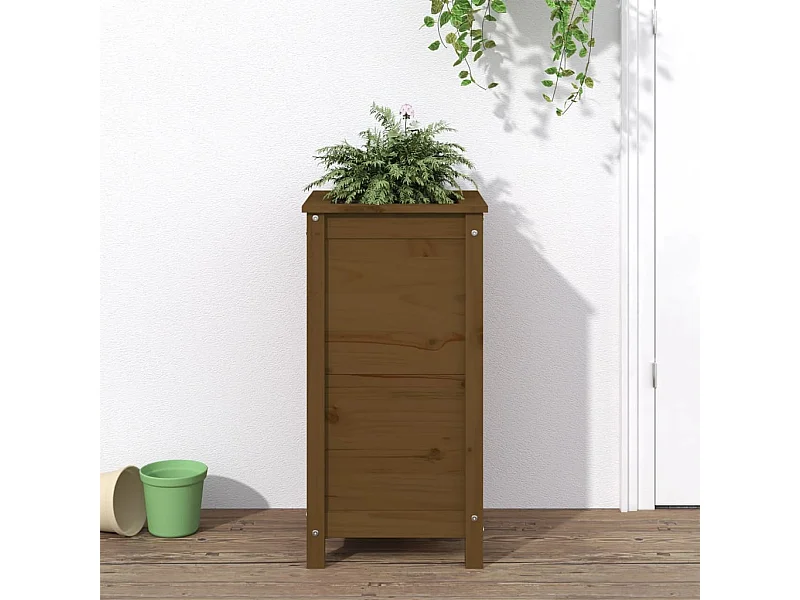 Jardinera madera maciza de pino marrón miel 40x40x78 cm ES91394