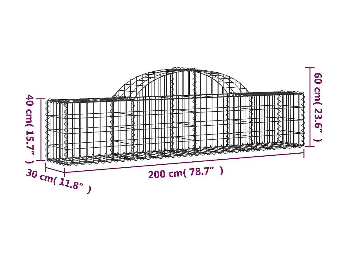 Panier de gabions arqué 200x30x40/60 cm Fer galvanisé WVGQ6104