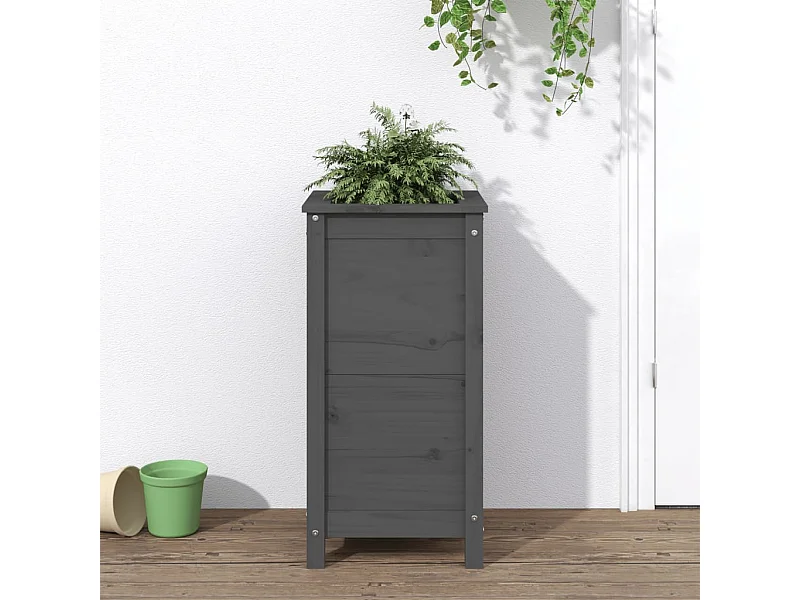 Jardinière gris 40x40x78 cm bois massif de pin BE7758