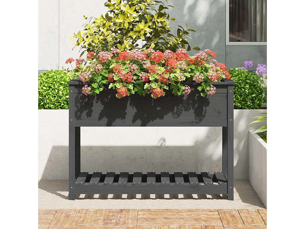 Jardinière avec étagère Gris 111,5x54x81 cm Bois massif de pin BE7449
