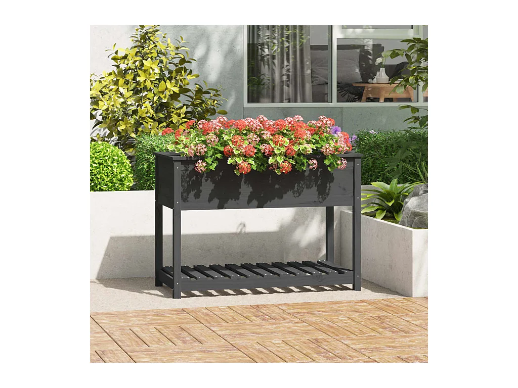 Jardinière avec étagère Gris 111,5x54x81 cm Bois massif de pin BE7449