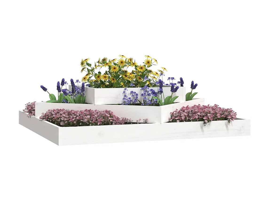 Plantenbak 112x112x27 cm massief grenenhout wit NL580980