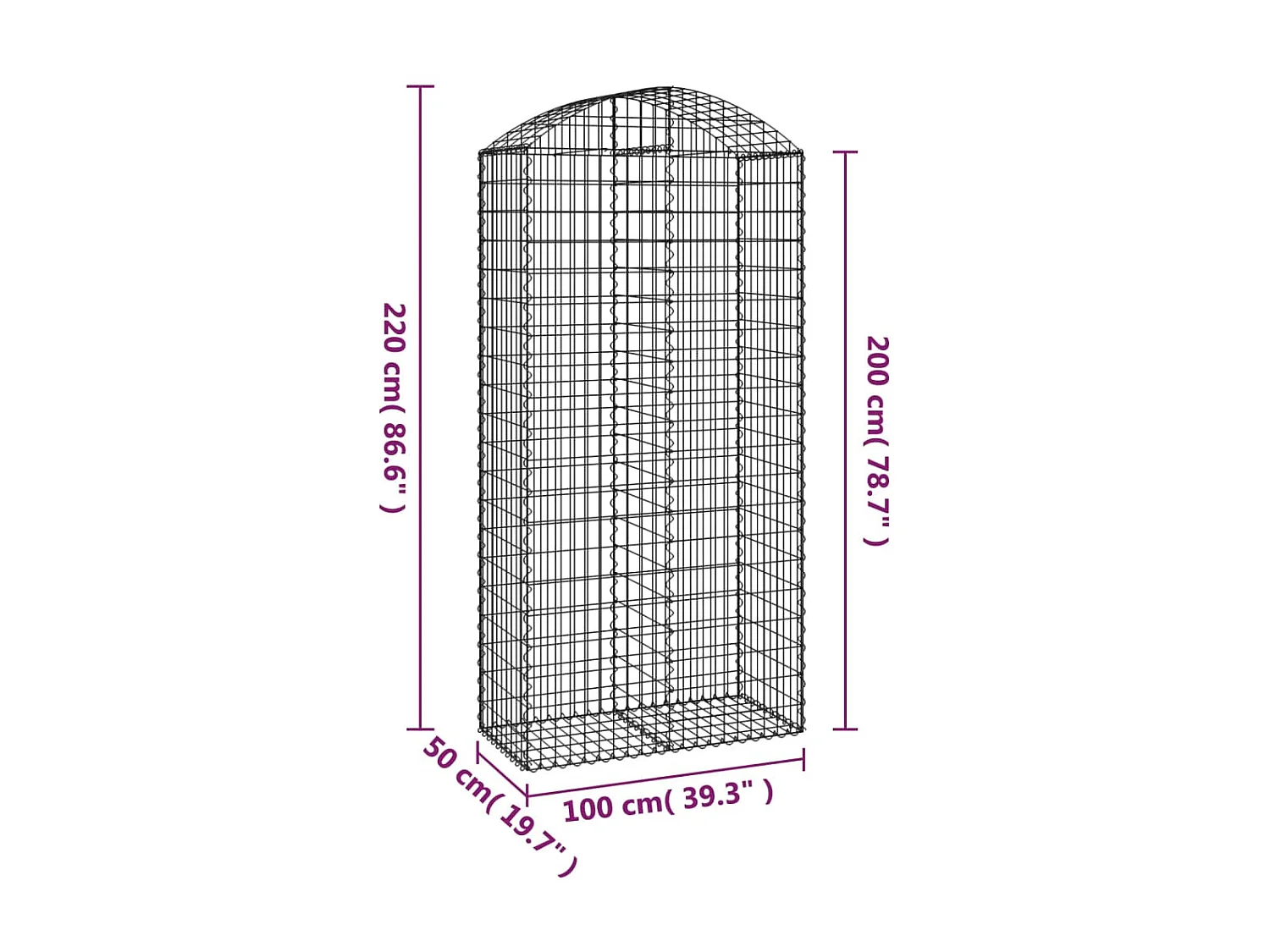 Panier de gabions arqué 100x50x200/220 cm Fer galvanisé WVGQ4280