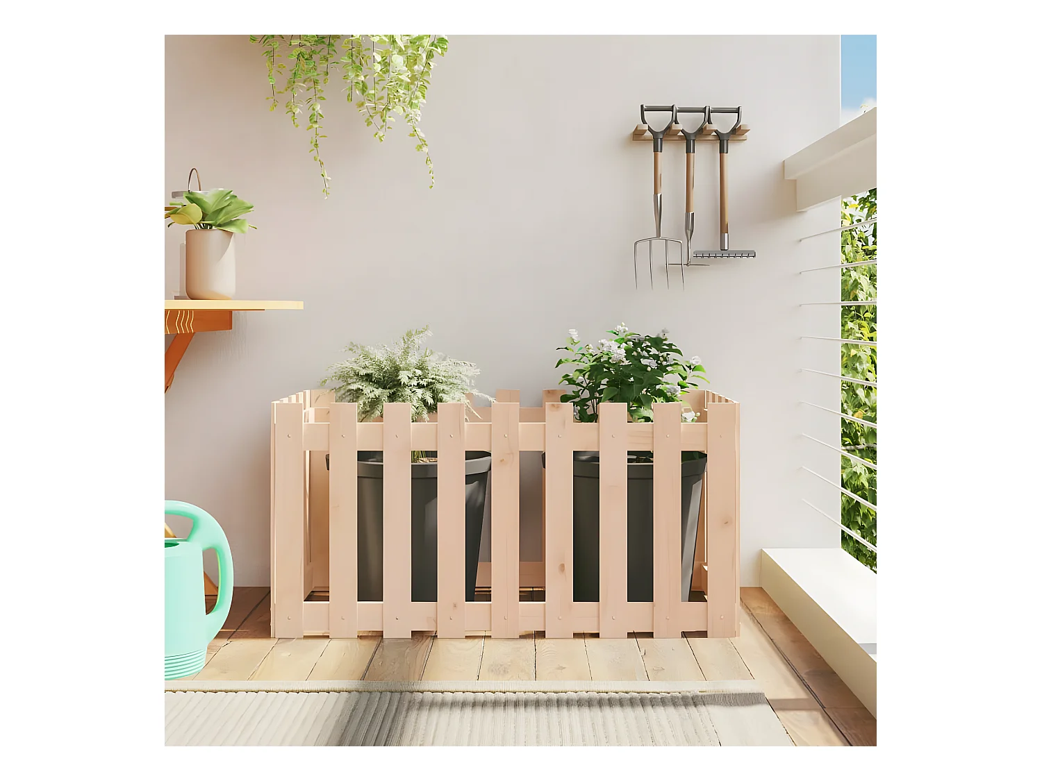 Jardinera elevado jardín con valla madera maciza pino 100x50x50cm ES52872