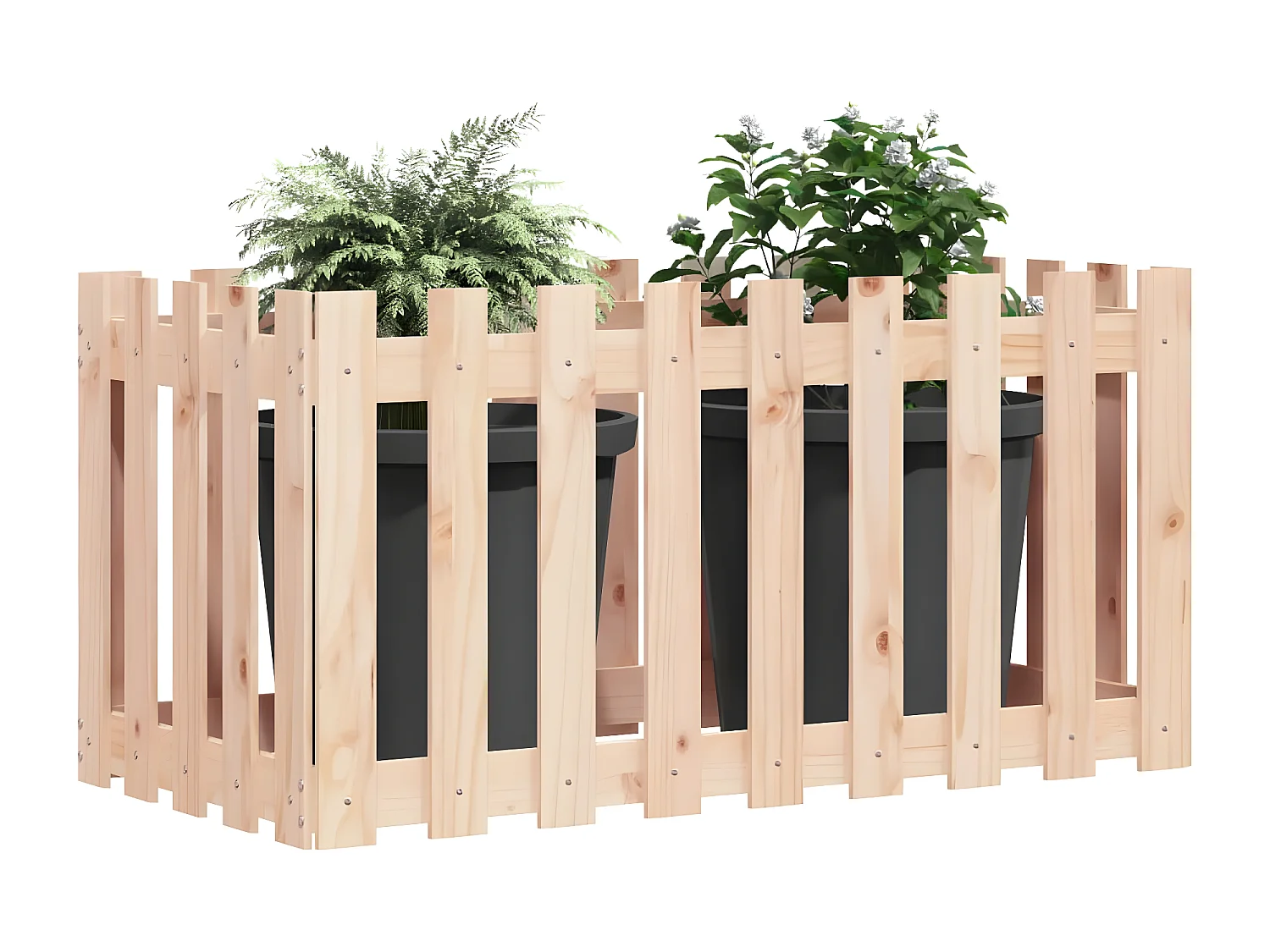 Jardinera elevado jardín con valla madera maciza pino 100x50x50cm ES52872