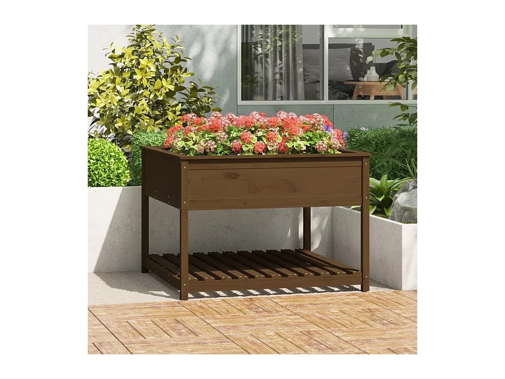 Jardinière et étagère Marron miel 111,5x111,5x81 cm Bois de pin BE7910