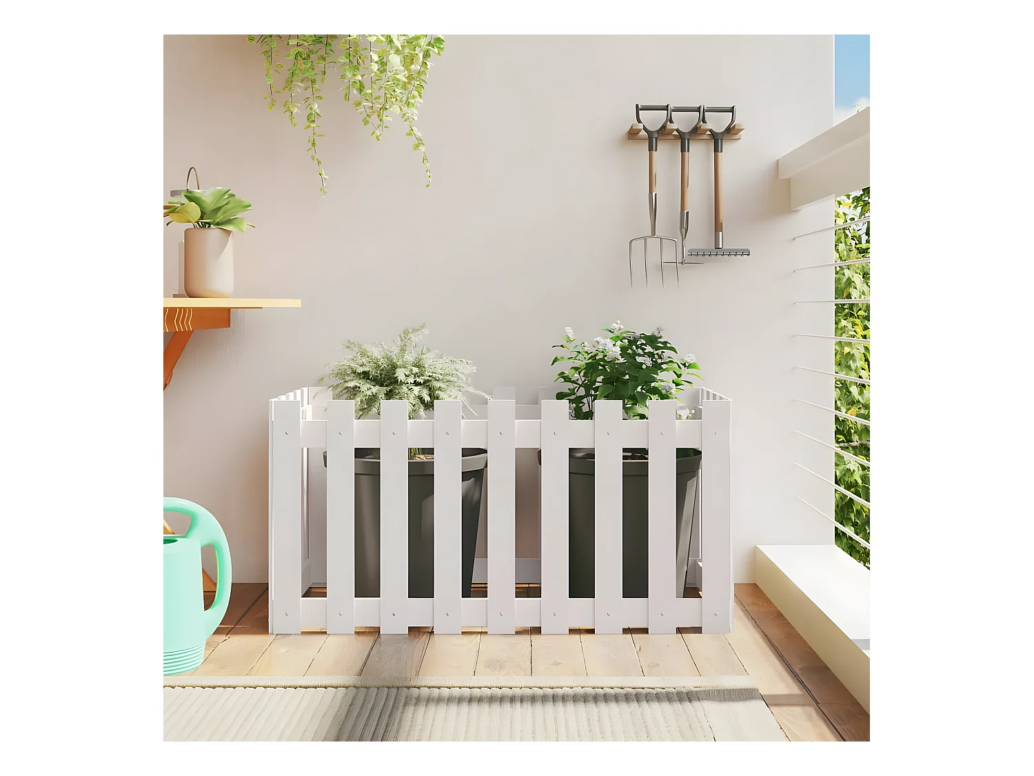 Jardinera elevado jardín con valla madera pino blanco 100x50x50cm ES33246