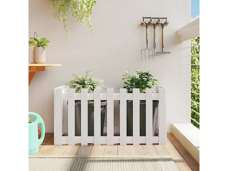 Jardinera elevado jardín con valla madera pino blanco 100x50x50cm ES33246