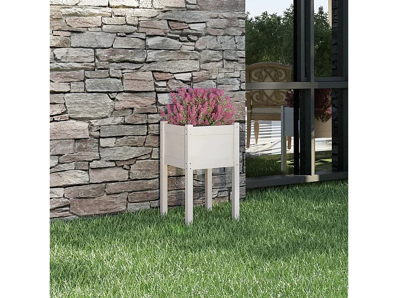 Jardinière d'extérieur Blanc 40x40x70 cm Bois de pin massif BE5067