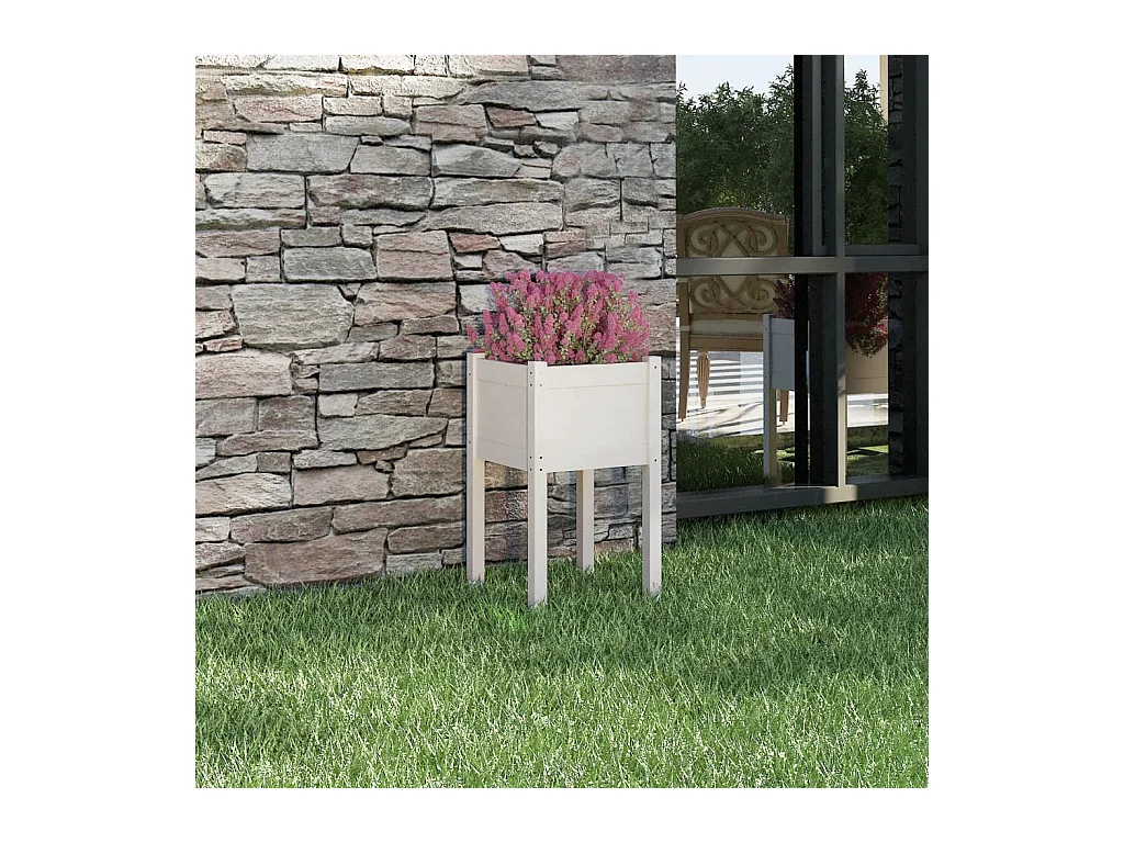Jardinière d'extérieur Blanc 40x40x70 cm Bois de pin massif BE5067