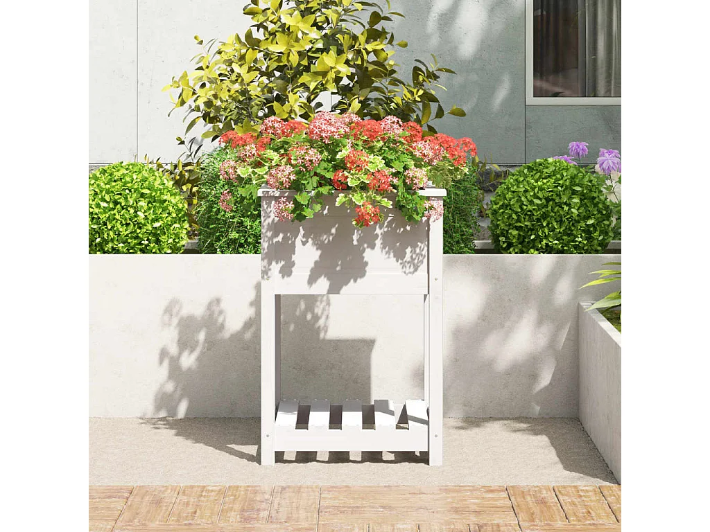 Vaso/floreira com prateleira 54x54x81 cm pinho maciço branco PT151698