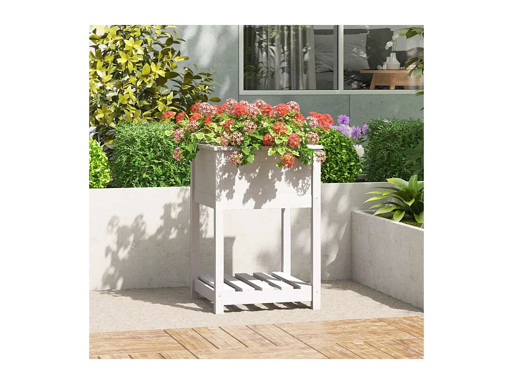 Jardinière avec étagère Blanc 54x54x81 cm Bois massif de pin BE9626