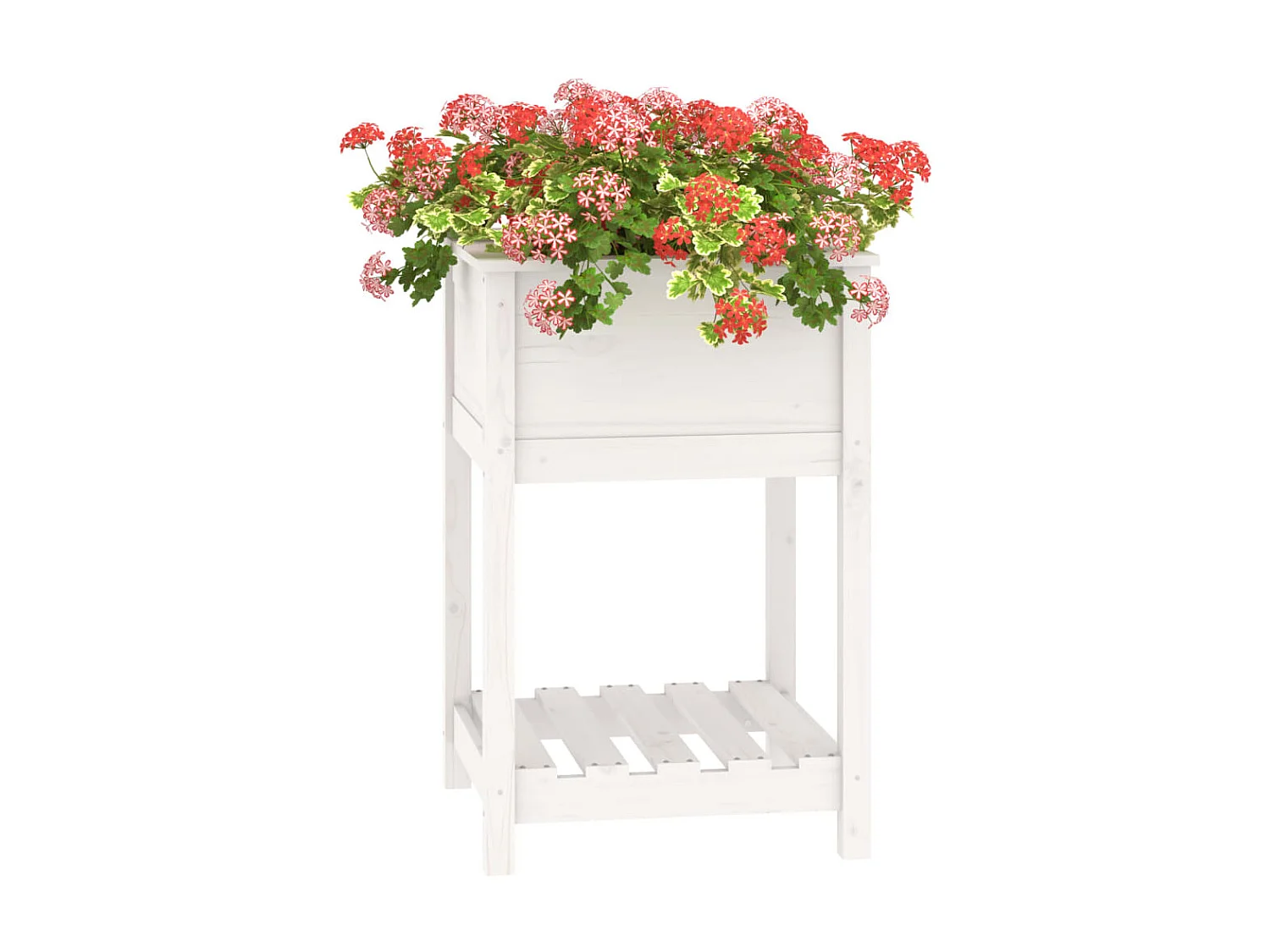 Jardinera con estante madera maciza de pino blanco 54x54x81 cm ES38073