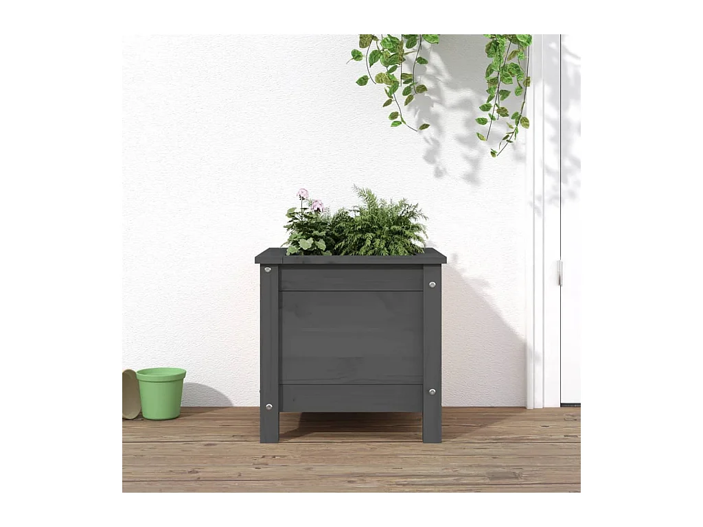 Jardinière gris 40x40x39 cm bois massif de pin BE7144
