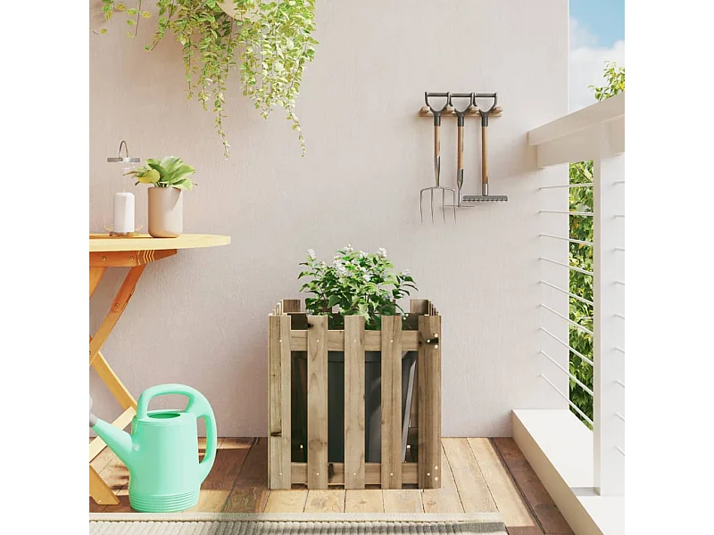 Jardinière avec design de clôture 50x50x50 cm pin imprégné BE3765