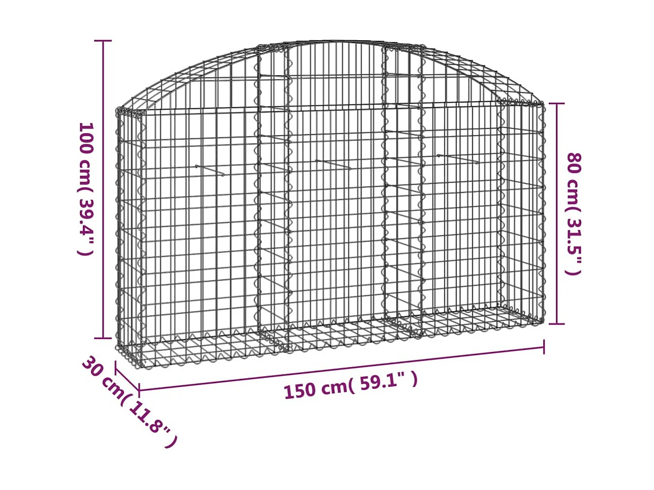 Cesta de gaviones forma arco hierro galvanizado 150x30x80/100cm ES81370