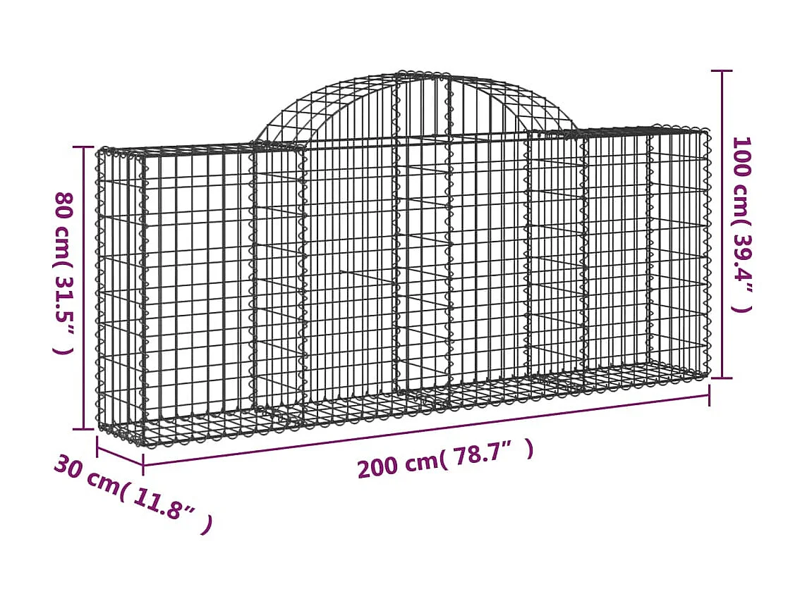 Panier de gabions arqué 200x30x80/100 cm Fer galvanisé WVGQ2611
