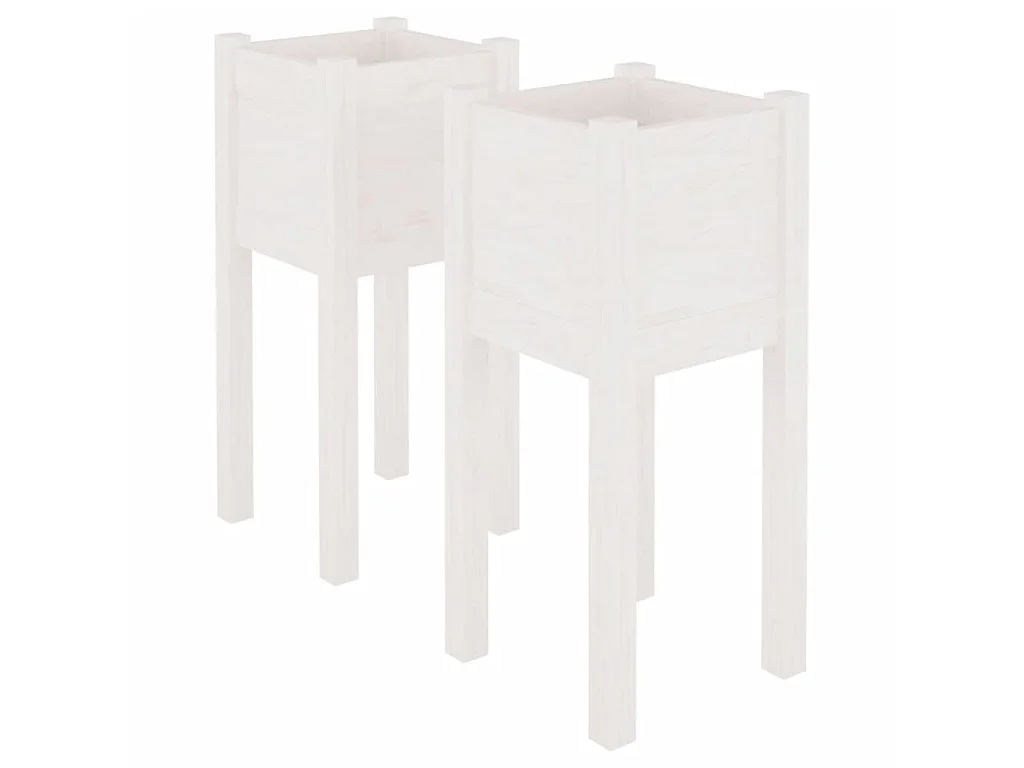 Jardinières d'extérieur 2 pcs Blanc 31x31x70 cm Bois de pin BE2628