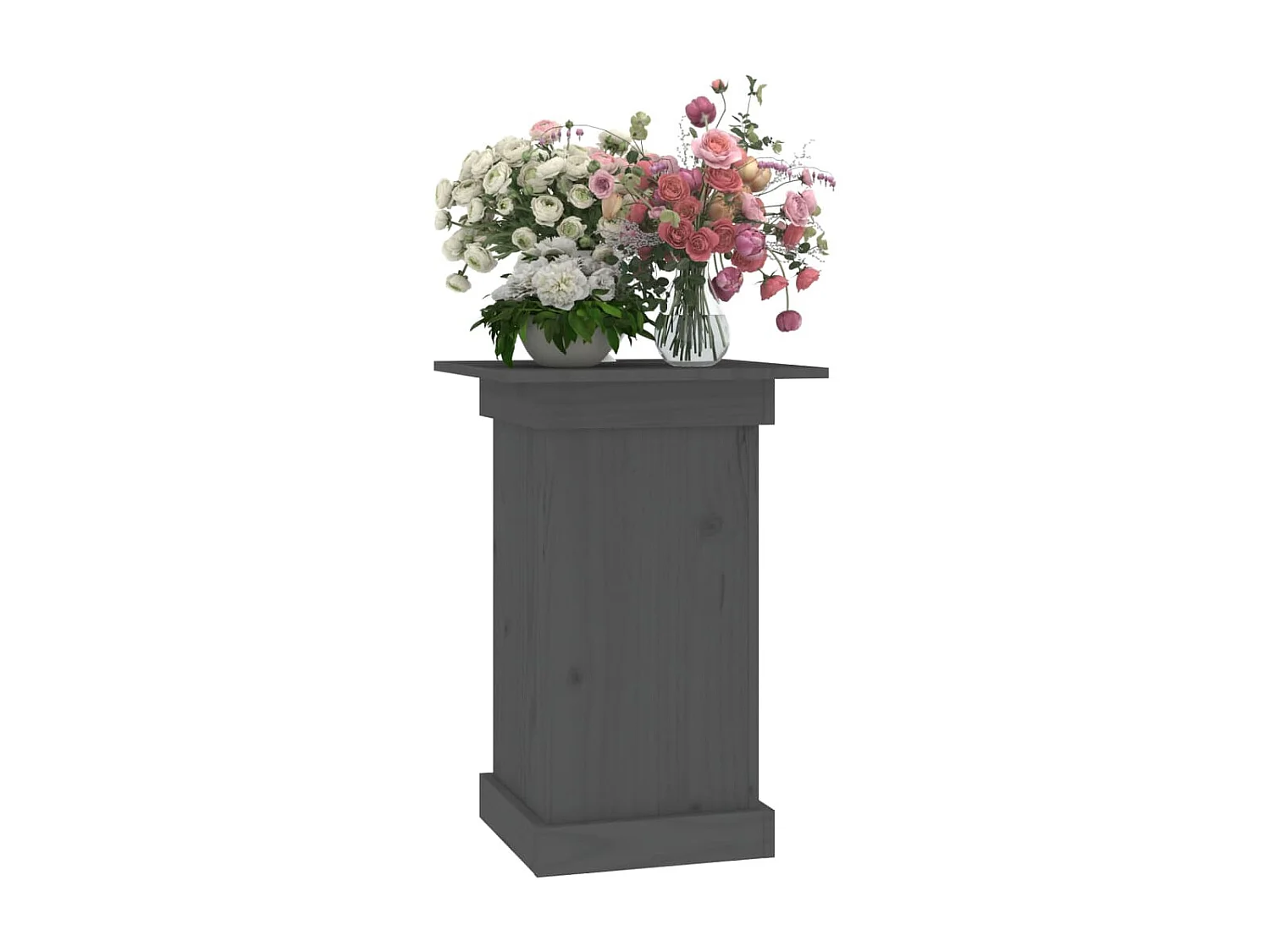 Soporte para plantas madera maciza de pino gris 40x40x60 cm ES70745