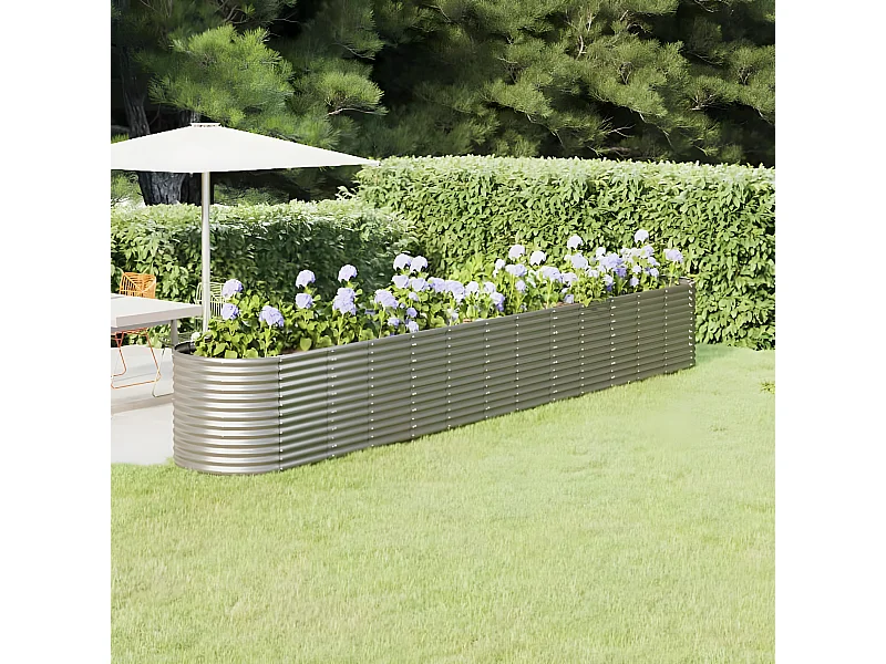 Canteiro elevado jardim 512x80x68cm aço revestido a pó prateado PT424974