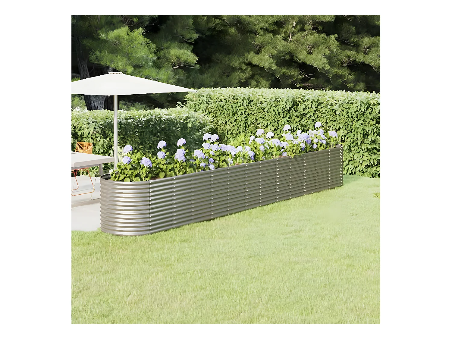 Jardinera arriate acero recubrimiento polvo plata 512x80x68 cm ES53380