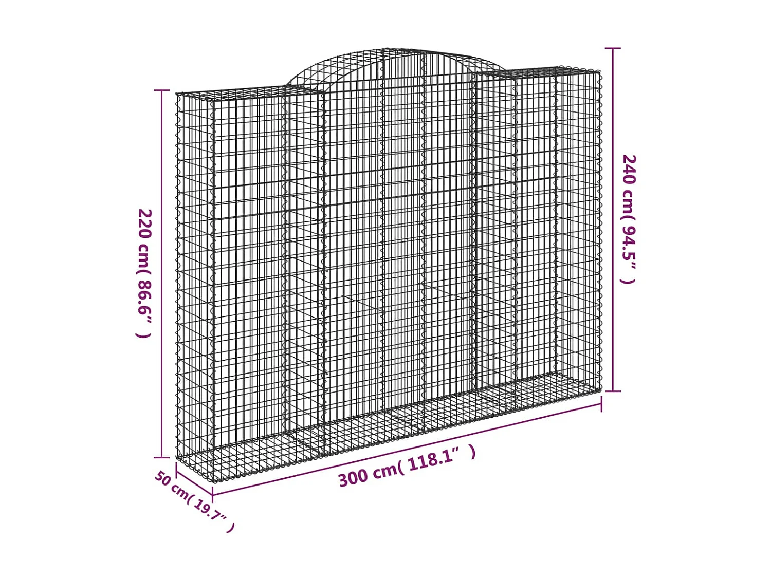 Panier de gabions arqué 300x50x220/240 cm Fer galvanisé WVGQ8325