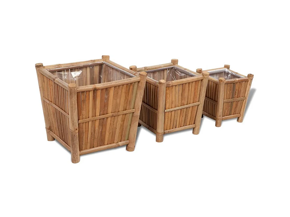 Jardineras con forro de nailon 3 unidades bambú ES36463