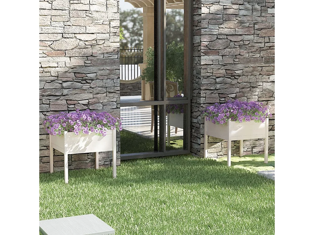 Vaso/floreira de jardim 2 pcs 70x70x70 cm pinho maciço branco PT595372