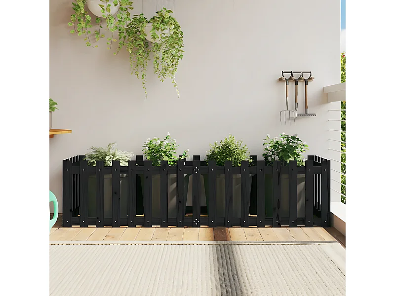 Plantenbak verhoogd hekontwerp 200x50x50 cm grenenhout zwart