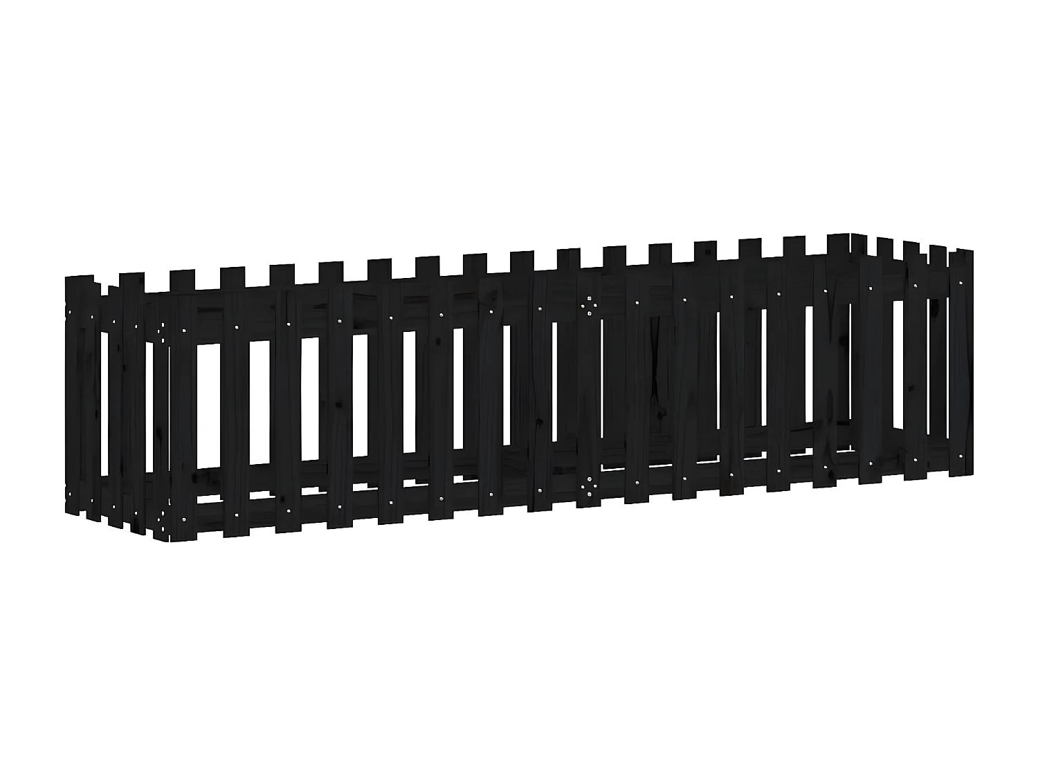Jardinera elevado jardín con valla madera pino negro 200x50x50cm ES38859