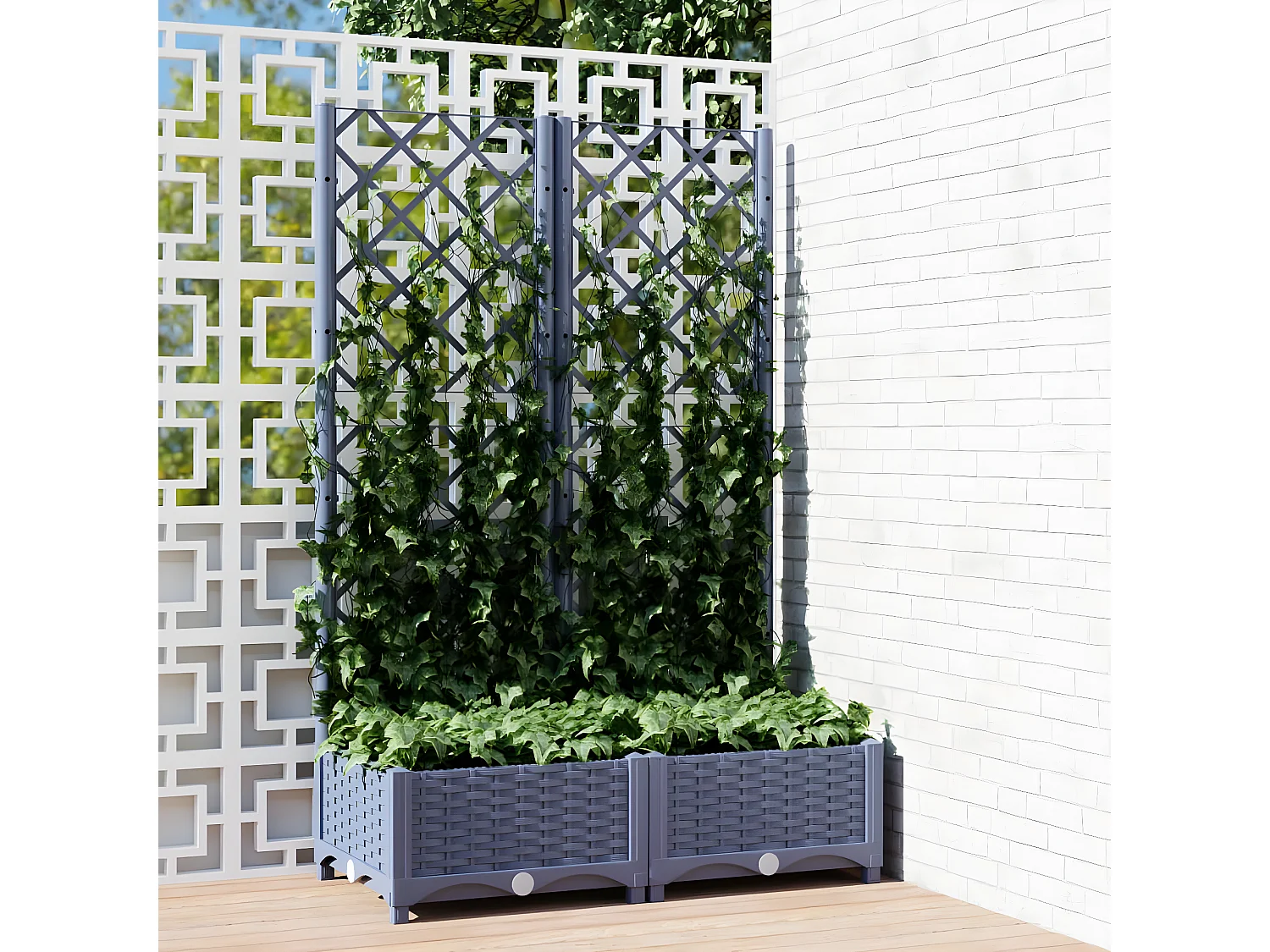 Jardinière avec treillis Gris foncé 80x40x121,5 cm PP BE5691