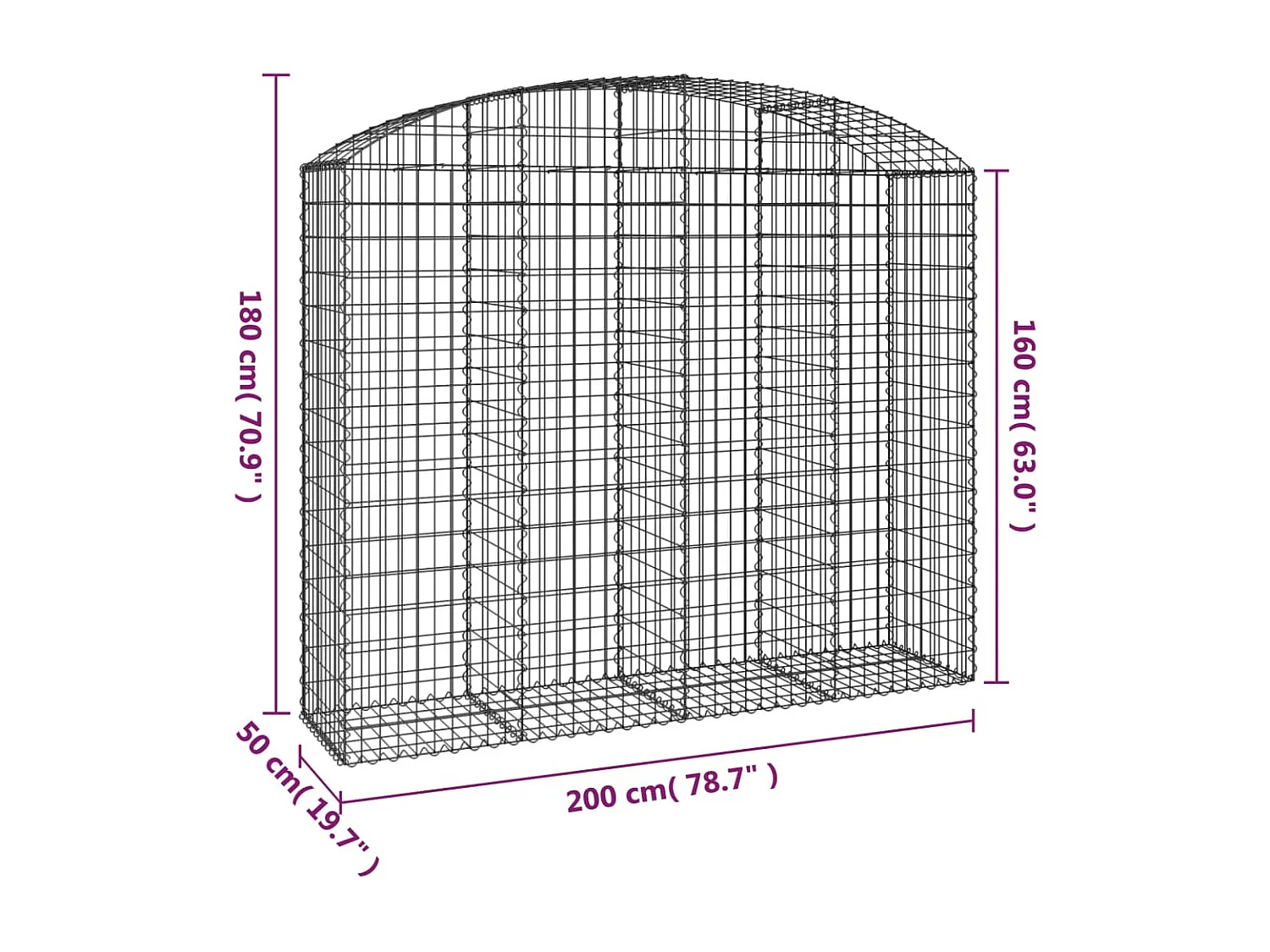 Cesta gaviones forma arco hierro galvanizado 200x50x160/180 cm ES30584