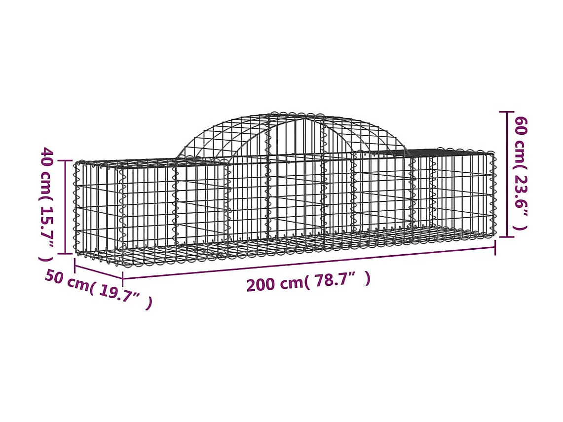 Cesta de gaviones forma arco hierro galvanizado 200x50x40/60 cm ES12842
