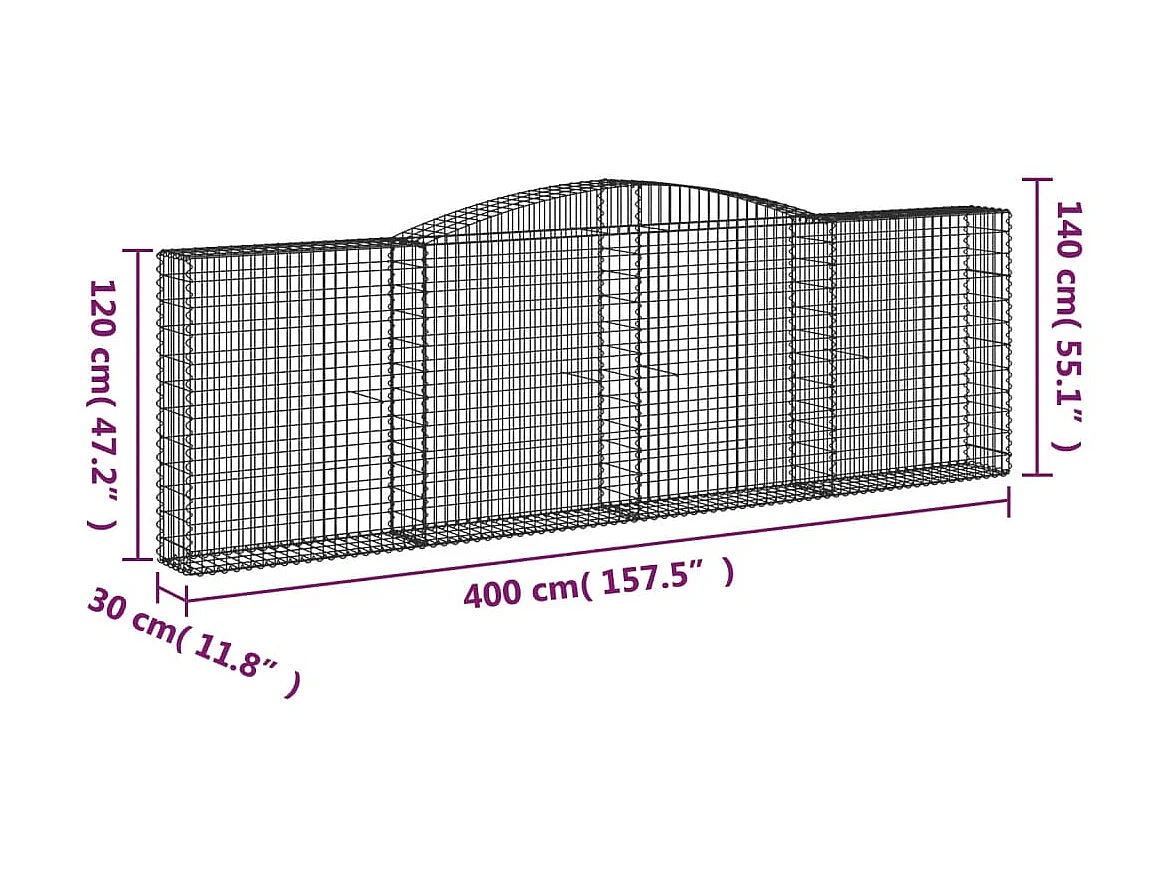 Cesta gaviones forma arco hierro galvanizado 400x30x120/140 cm ES72836