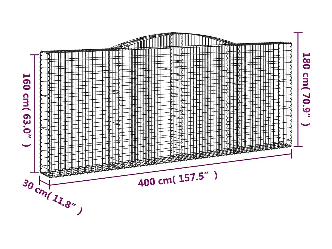 Panier de gabions arqué 400x30x160/180 cm Fer galvanisé WVGQ7481