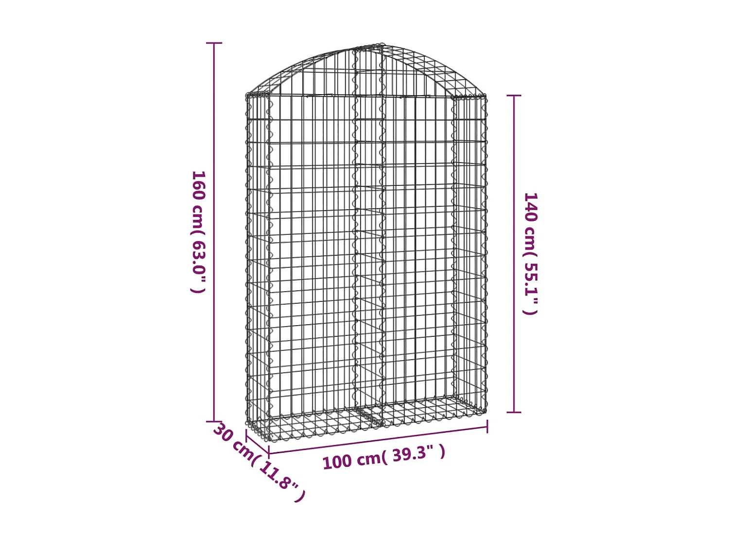 Panier de gabions arqué 100x30x140/160 cm Fer galvanisé WVGQ6355