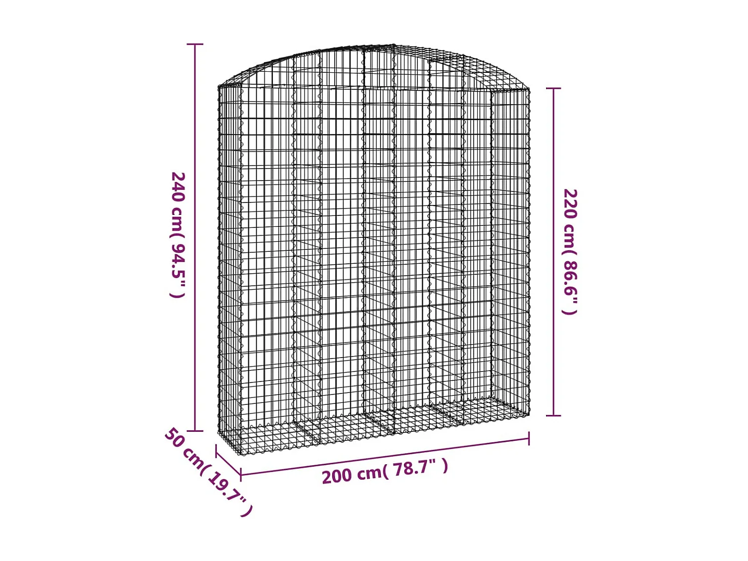Panier de gabions arqué 200x50x220/240 cm Fer galvanisé WVGQ4501