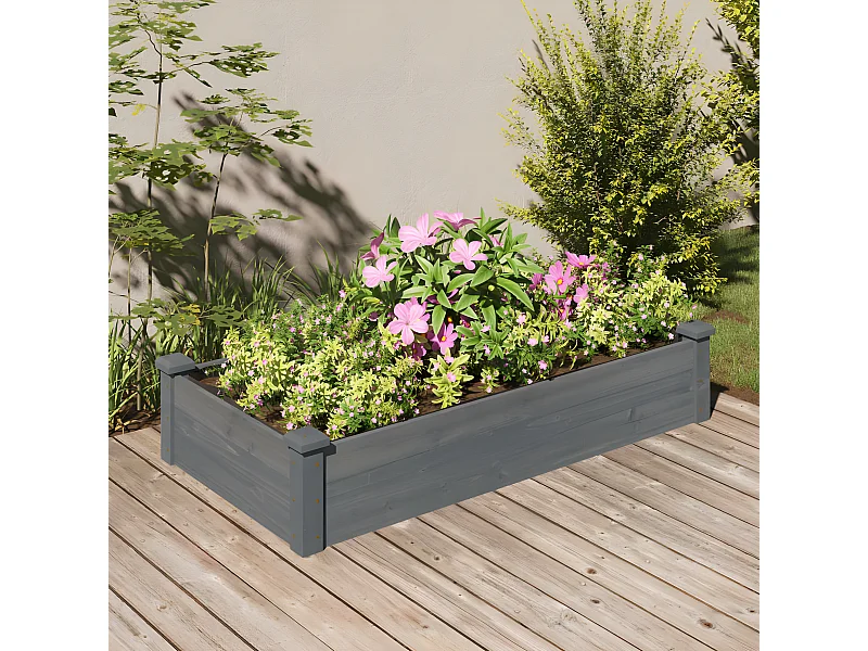 Jardinera arriate forro madera maciza abeto gris 120x60x25 cm ES21176