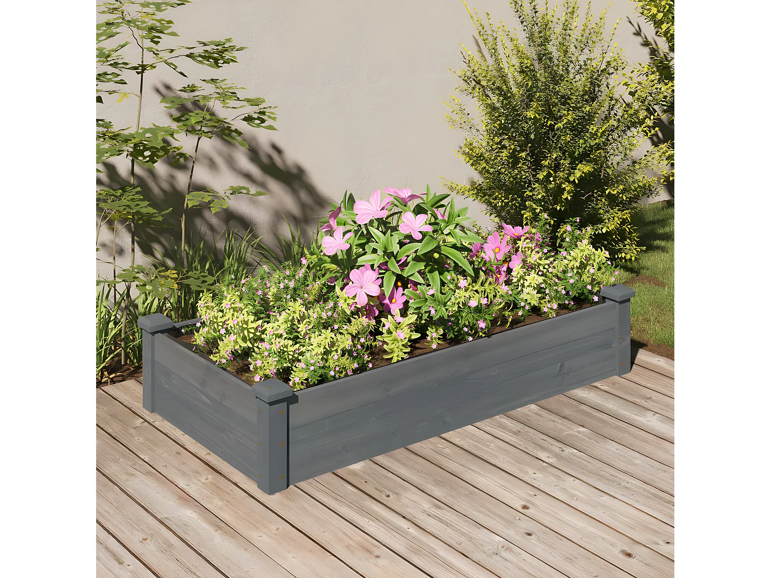 Jardinera arriate forro madera maciza abeto gris 120x60x25 cm ES21176