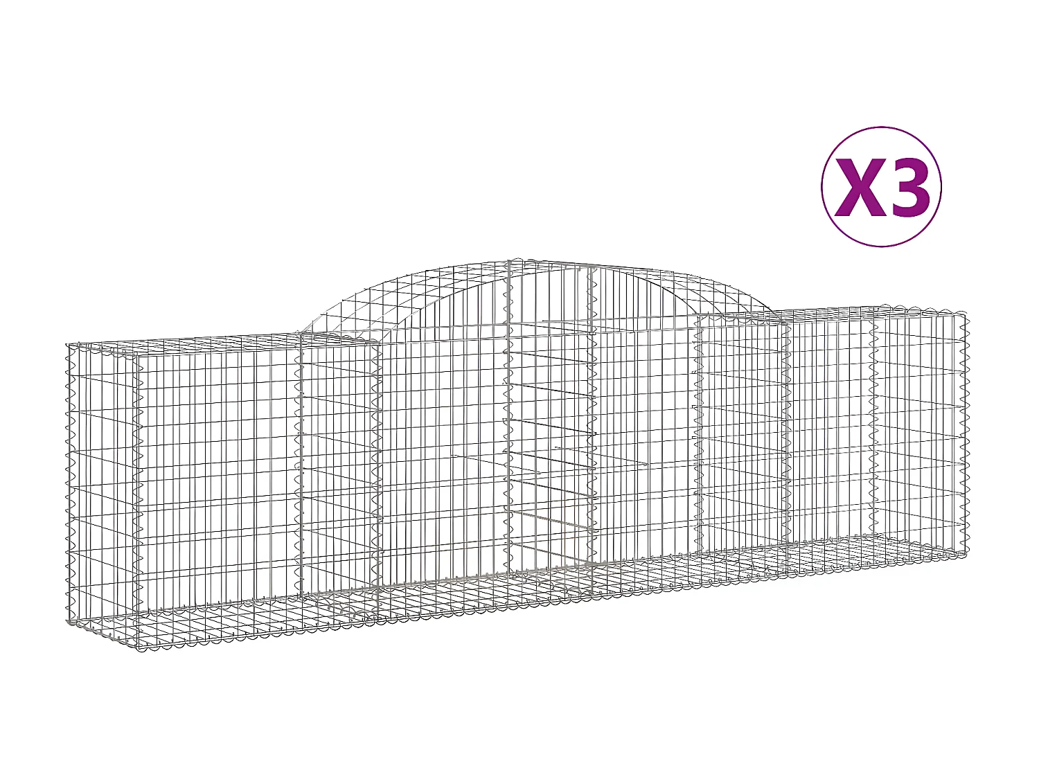 Cestos gabião arqueados 3 pcs 300x50x80/100cm ferro galvanizado PT753061