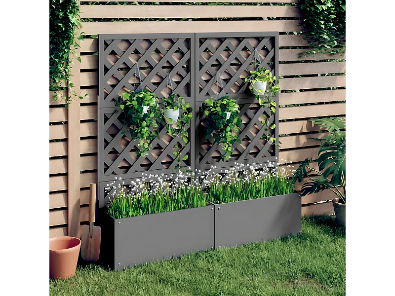 Jardineras con enrejado 2 unidades WPC gris 65x33x135 cm ES23815