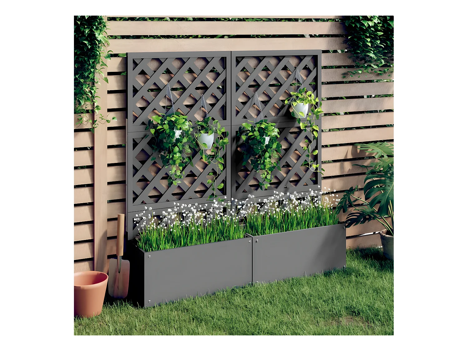 Jardinières en treillis 2 pcs Gris 65x33x135 cm WPC BE9283