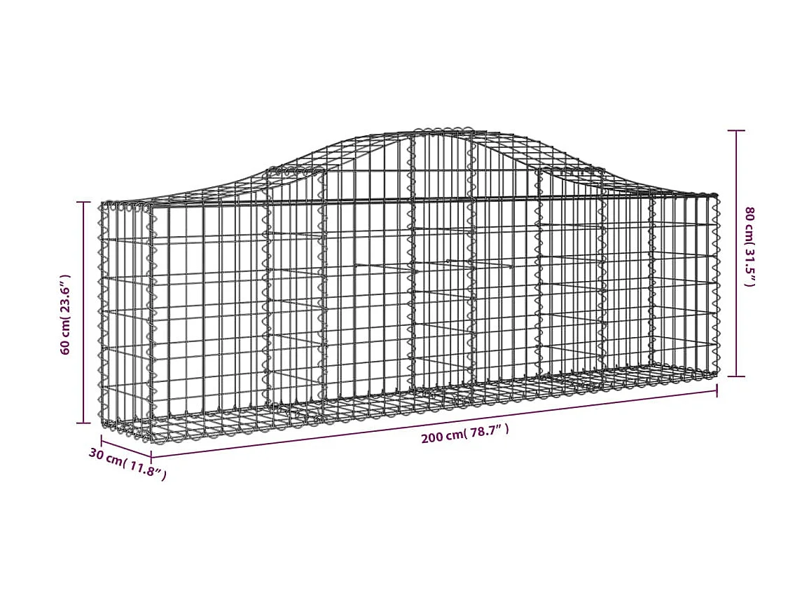 Panier de gabions arqué 200x30x60/80 cm Fer galvanisé WVGQ7877