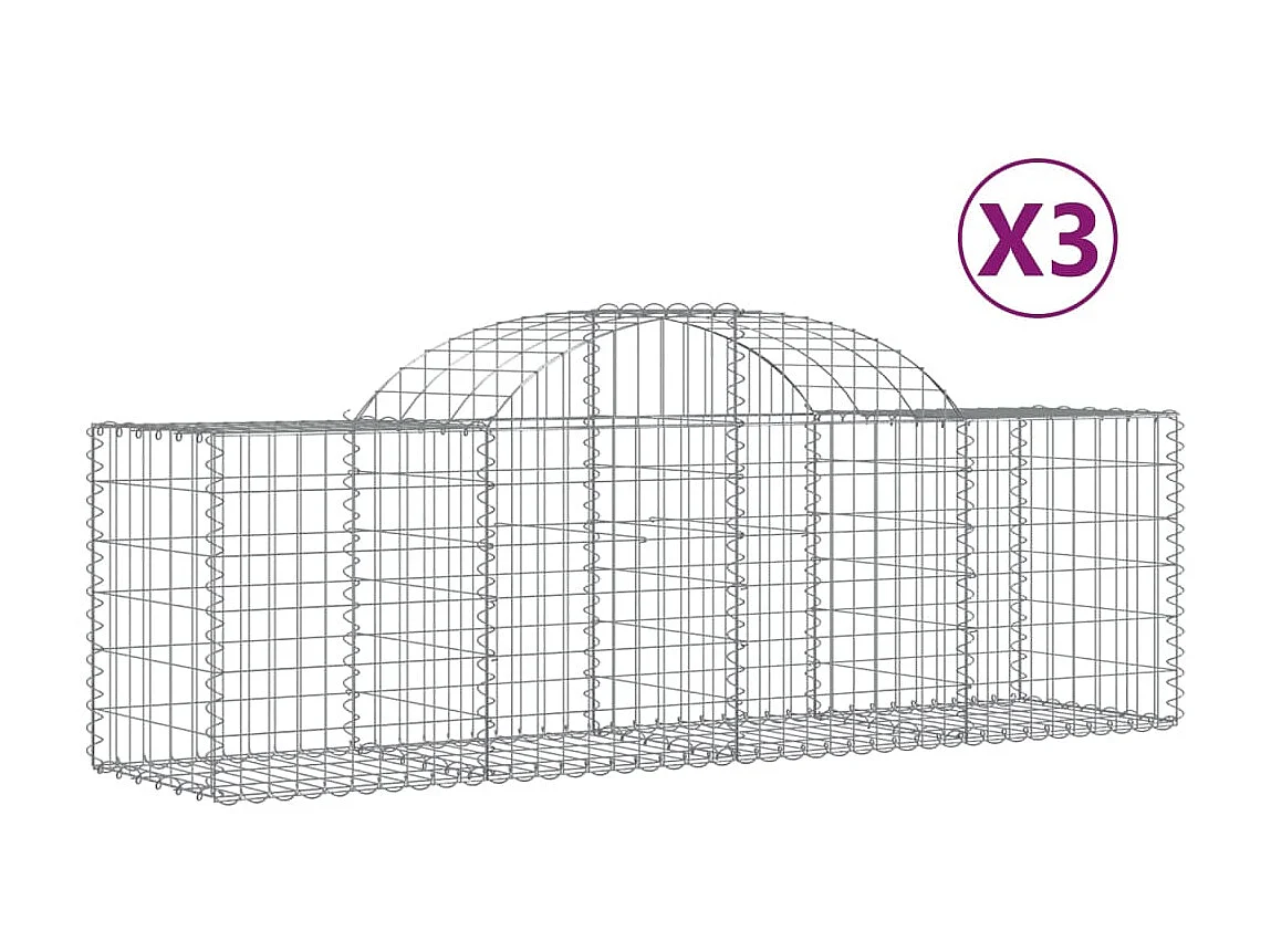 Paniers à gabions arqués 3 pcs 200x50x60/80 cm Fer galvanisé WVGQ5780