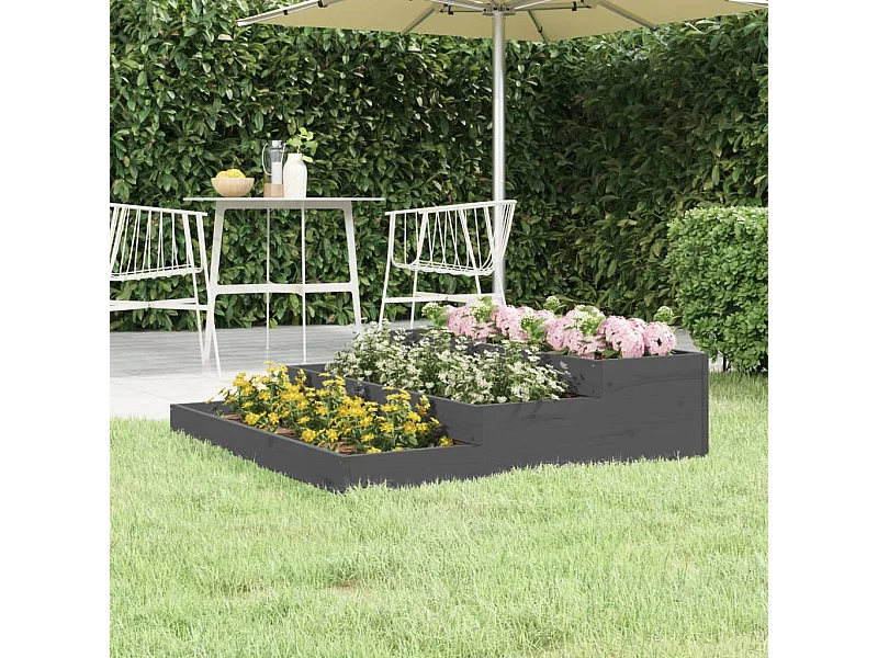 Jardinière Gris 107x107x27 cm Bois massif de pin BE6721